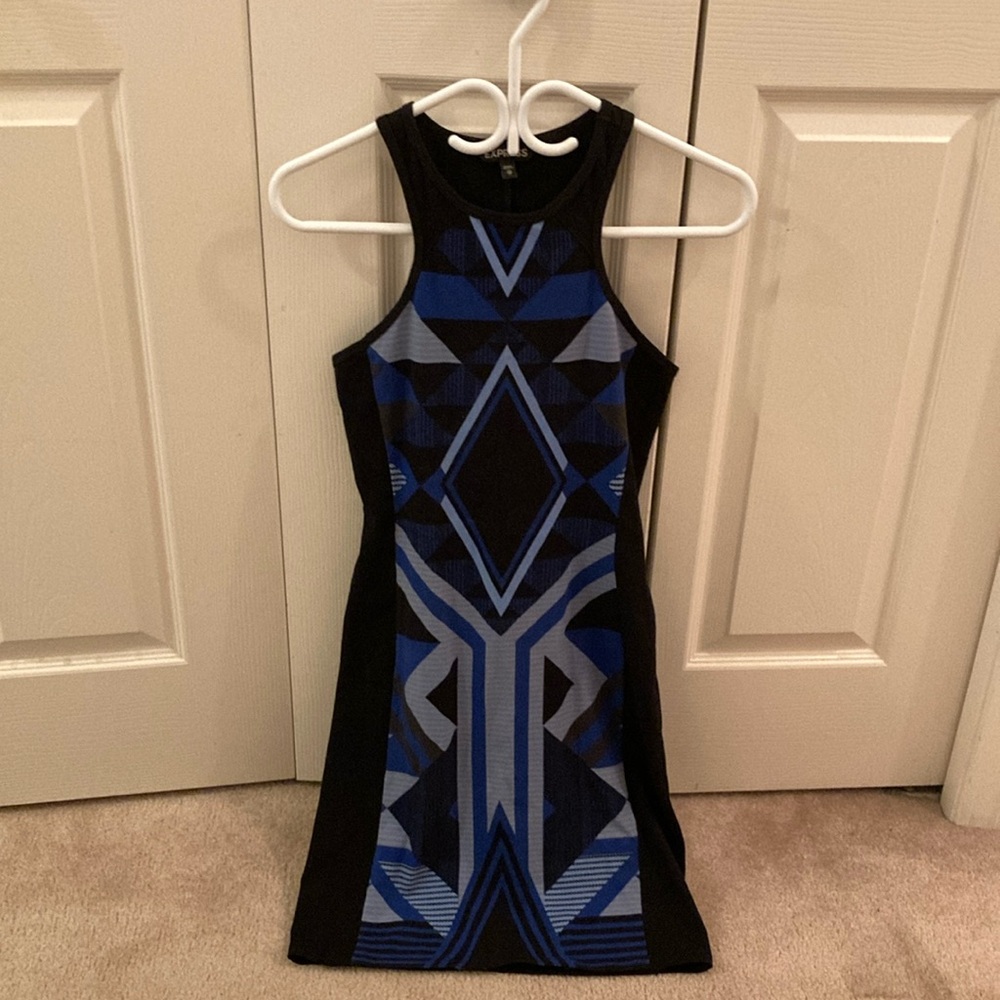 Blue And Black Detailed Dress With Racer Back